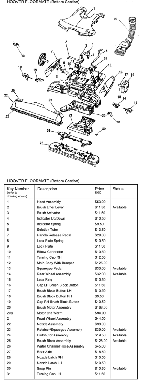 hoover floormate h3000 parts diagram